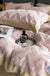 A Four Piece Set Of Rabbit Hair And Milk Velvet Duvet Cover On A Baby Plush Bed