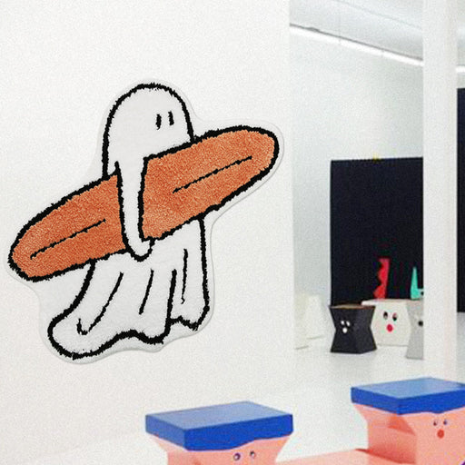 Cute Surfing Ghost Bathroom Mat, Soft Bath Rug, Area Rug for Kid's Room