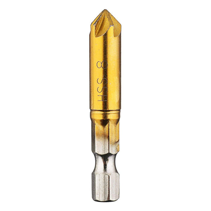 Drillpro 6Pcs 6-19mm Countersink Drill Bit 5 Flutes Hex Shank Titanium Coated Chamfer Cutter Set