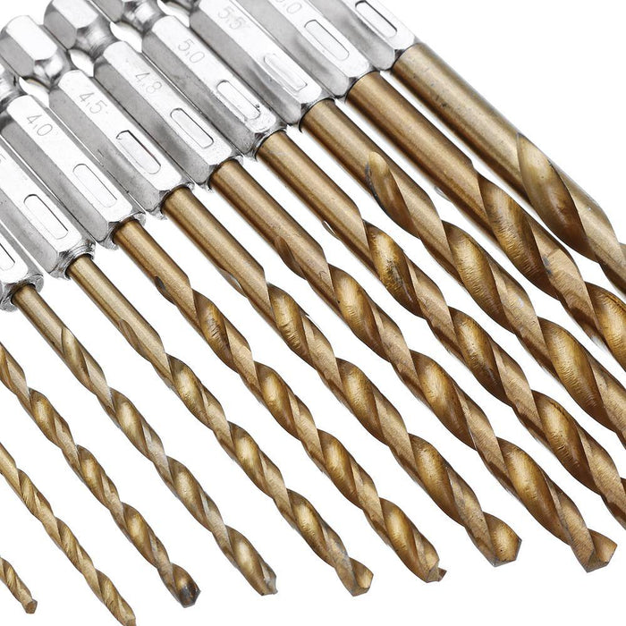 Drillpro DB-T2 13pcs 1.5-6.5mm HSS Titanium Coated 1/4 Inch Hex Shank Twist Drill Bit Set