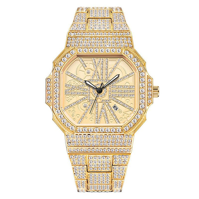 Full Diamond Square Water Diamond Watch Hip-hop Flash