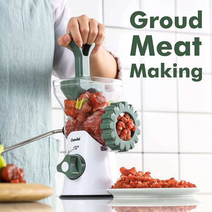 Meat Grinder Manual, Food Grinder Sausage Maker Heavy Duty, 3-IN-1 Hand Crank Meat Grinder Mincer Cookies Attachment for Meat, Sausage, Churros, Etc