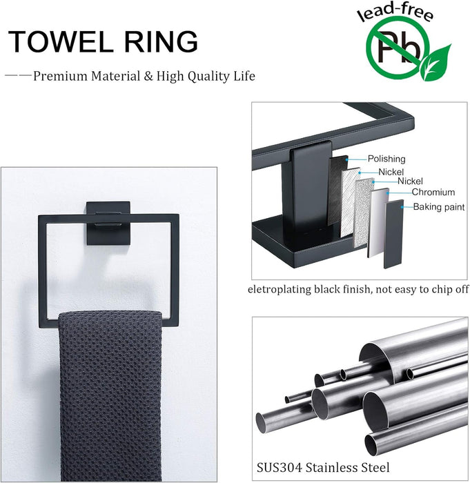 5 Pieces Bathroom Hardware Accessories Set Black Towel Bar Set Wall Mounted,Stainless Steel,23.6-Inch.