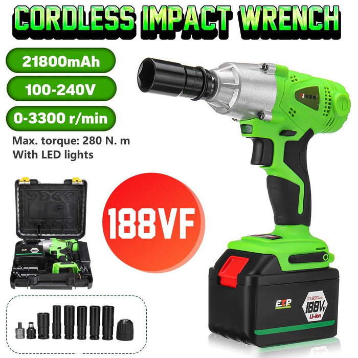 98VF/128VF/168VF/188VF Adjustable Cordless Brushless Electric Impact Wrench Screwdriver Drill LED Light With 1 Battery 1 Charger