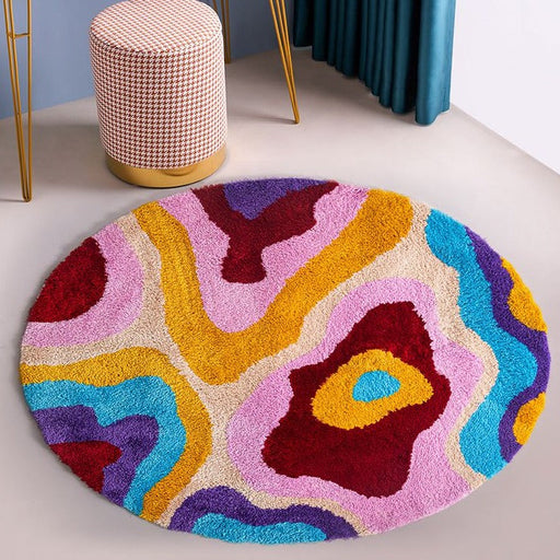 Feblilac Colorful Abstract Dizzy Area Rug, Round Wave Style Mat for Bedroom Bathroom