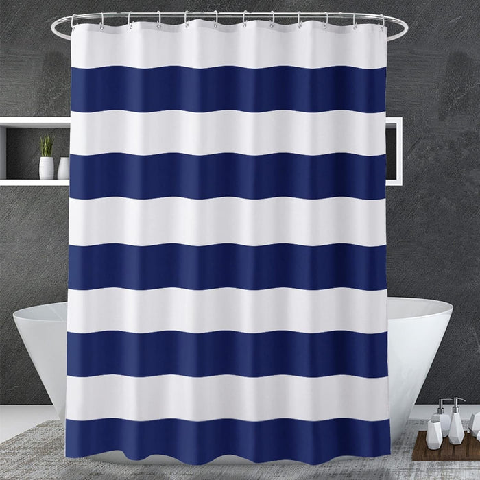 Navy Blue Shower Curtain Stripes, 72" W X 72" H Blue and White Shower Curtain, Fabric Shower Curtain for Bathroom, with 2 Heavy Stones