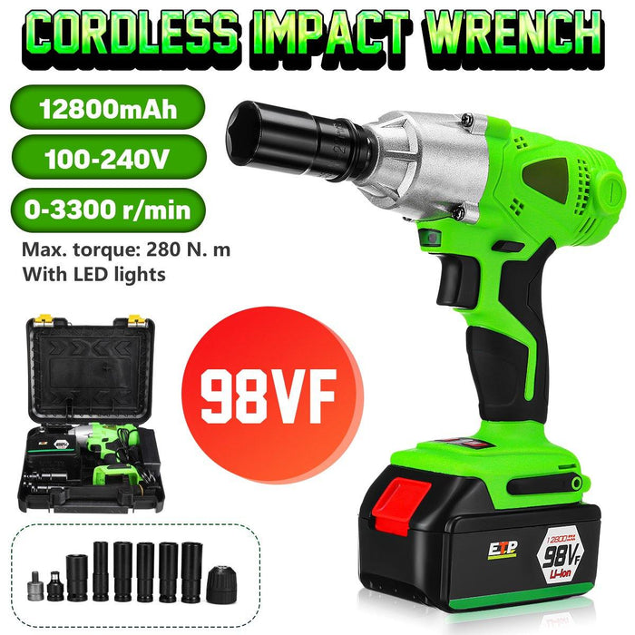 98VF/128VF/168VF/188VF Adjustable Cordless Brushless Electric Impact Wrench Screwdriver Drill LED Light With 1 Battery 1 Charger