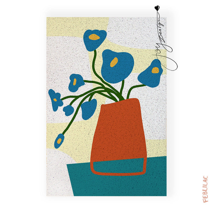 Feblilac Orange Vase and Blue Flowers PVC Coil Door Mat