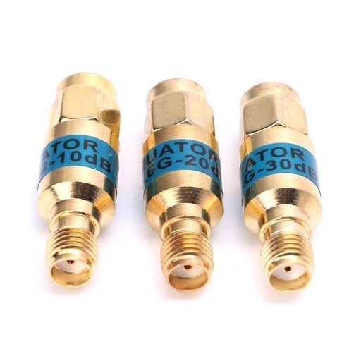 3Pcs 2W 0-6GHz Golden Attenuator SMA-JK Male to Female RF Coaxial Attenuator 10DB + 20DB + 30DB