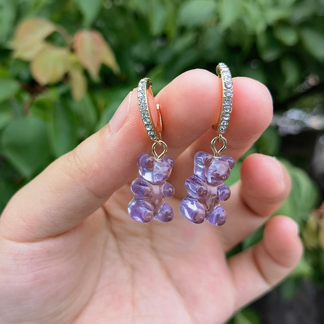 Cute Acrylic Gummy Bear Dangle Earrings - Okeihouse