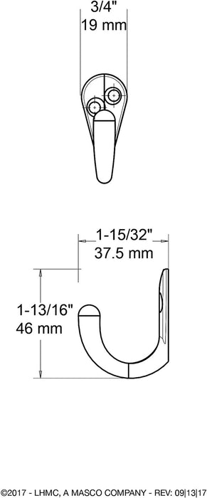 B59103Z-CHR-C Single Prong Robe Hook, Polished Chrome