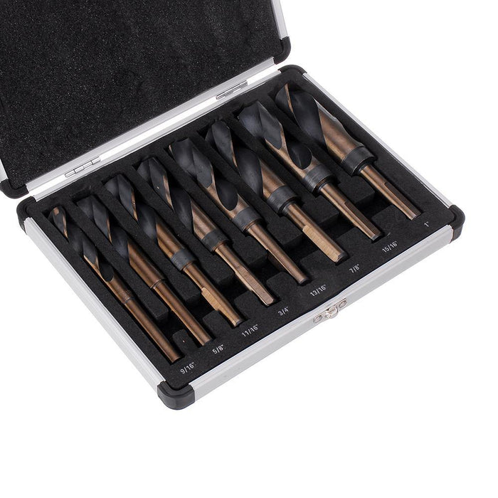 Drillpro 8pcs 1/2 Inch Shank HSS 4241 Twist Drill Bit Set 9/16 to 1 Inch Twist Drill for Wood Metal