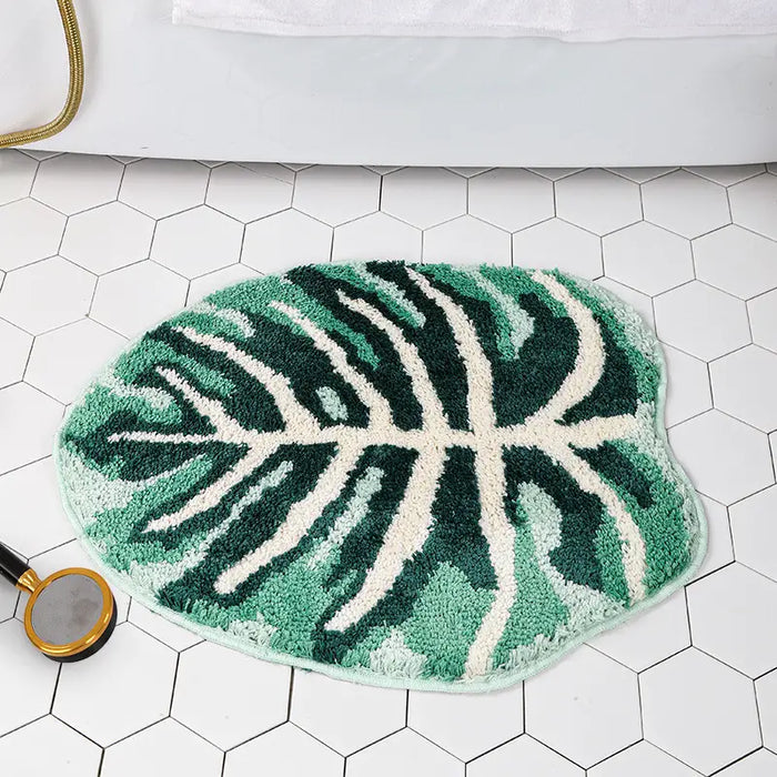 Green Monstera Leaf Mat for Bathroom Bedroom