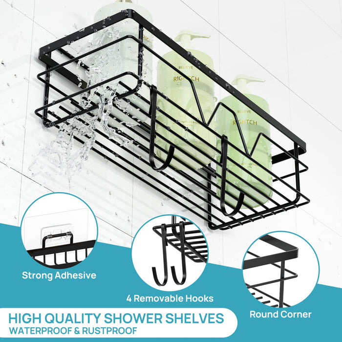 Shower Caddy Shelf Organizer, 5 Pack No Drilling Adhesive Wall Mounted Bathroom Organizer Basket, Black