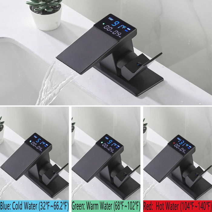 Bathroom Faucet,Temperature Display,  Sink Faucet,Hot and Cold Dual Control,Suitable for Single Hole and Three Holes