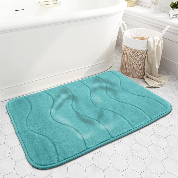 Memory Foam Bath Mat, Super Soft Absorbent Bathroom Rugs Non Slip Bath Rug Runner for Shower Bathroom Floors, 17" X 24", Teal