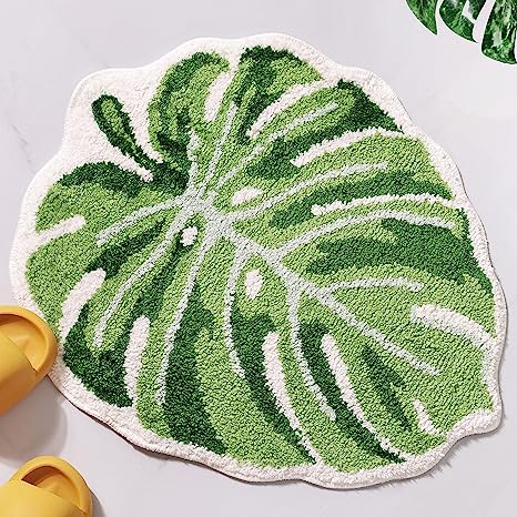 Feblilac Monstera Green Leaf Tufted Bath Mat