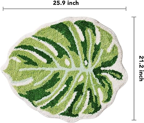 Feblilac Monstera Green Leaf Tufted Bath Mat