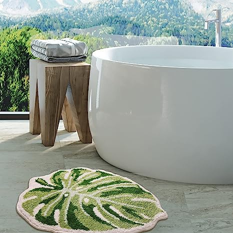 Feblilac Monstera Green Leaf Tufted Bath Mat