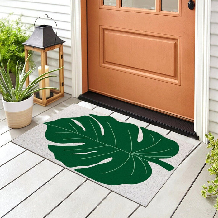 Feblilac Green Monstera Leave PVC Coil Door Mat