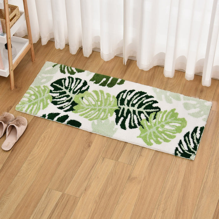 Green Leaves Bathroom Rug, Tropical Monstera Leaves Bath Mat