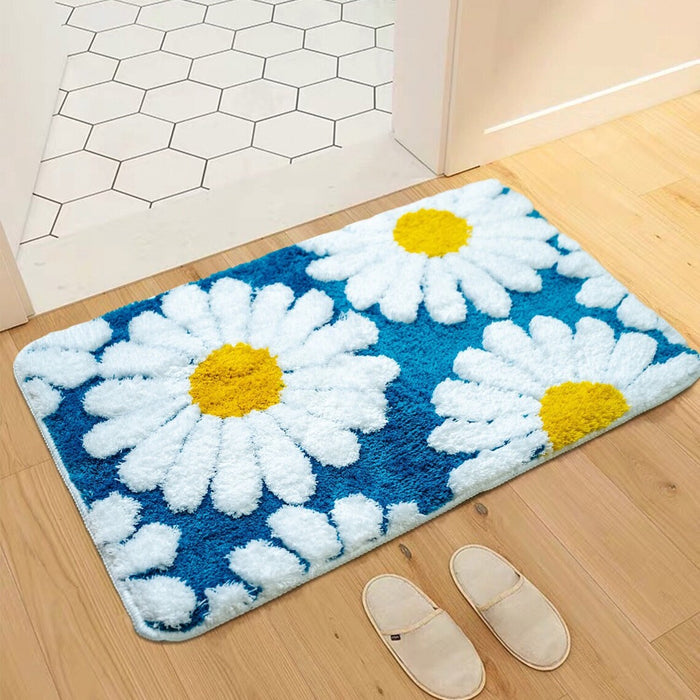 Feblilac Bright Blue Daisy Tufted Bath Mat