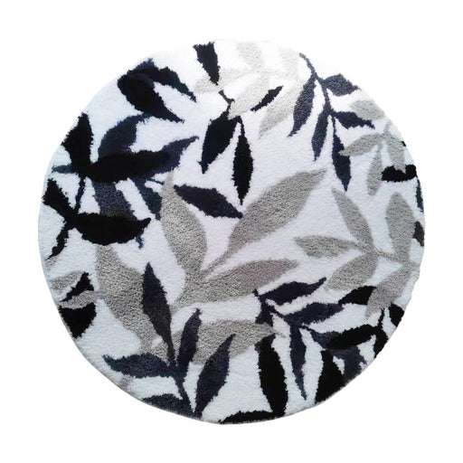 Feblilac Black and White Leaves Round Tufted Bath Mat