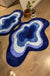 Feblilac Blue Abstract Dizzy Rug, Wave Mat for Bathroom