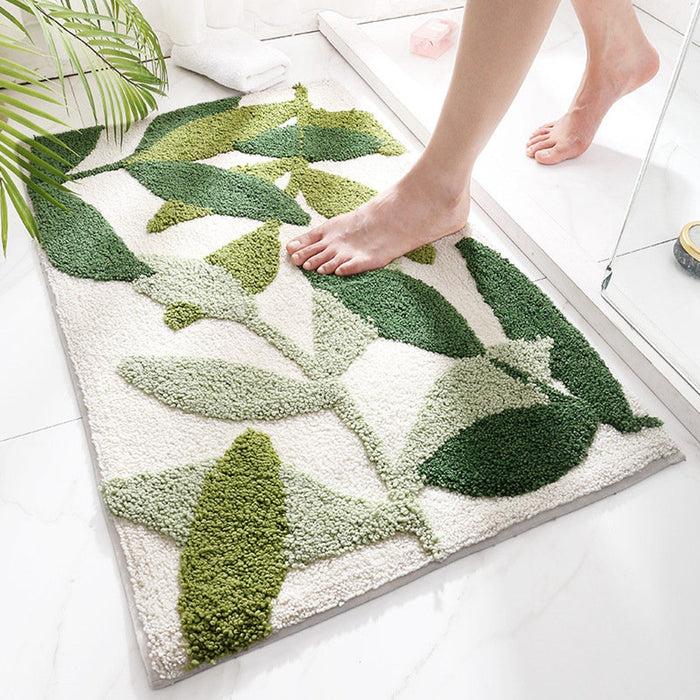 Feblilac Green Leaves Bath Mat Mom‘s Day Gift