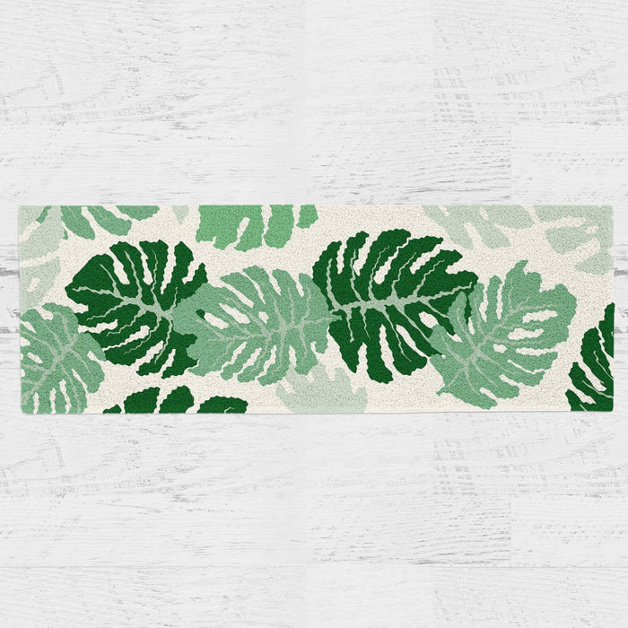 Feblilac Green Monstera Leaves Runner Mat, Tufted Mat for Bedroom or Bathroom