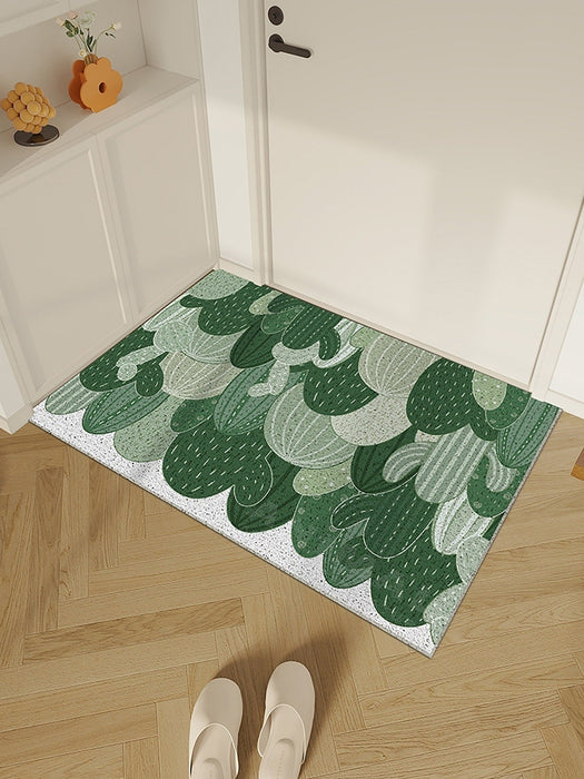 Feblilac Green Cactus Entrance Door Mat, PVC Floor Mat Doorway