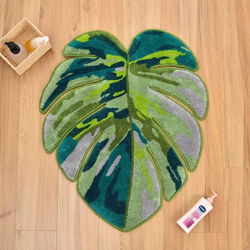 Feblilac Irregular Monstera Leaves Tufted Bath Mat