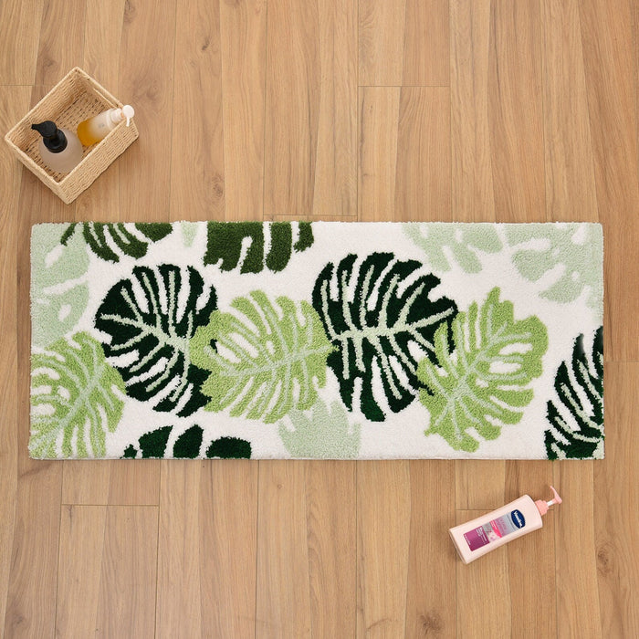 Feblilac Green Monstera Leaves Runner Mat, Tufted Mat for Bedroom or Bathroom