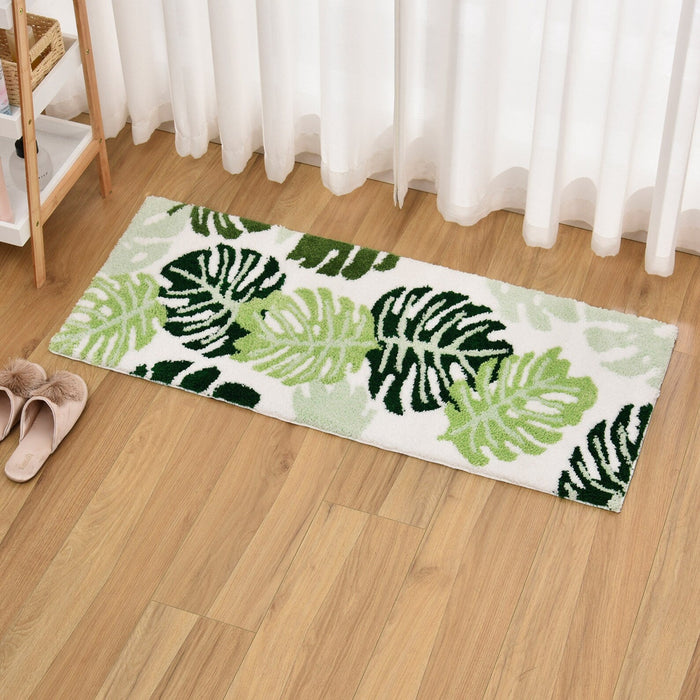 Feblilac Green Monstera Leaves Runner Mat, Tufted Mat for Bedroom or Bathroom