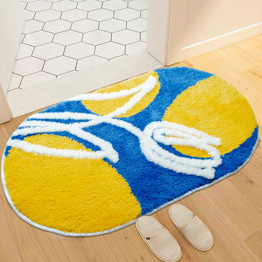 Feblilac White Tulip Bathroom Mat, Blue Yellow Mat Tufting Bath Mat