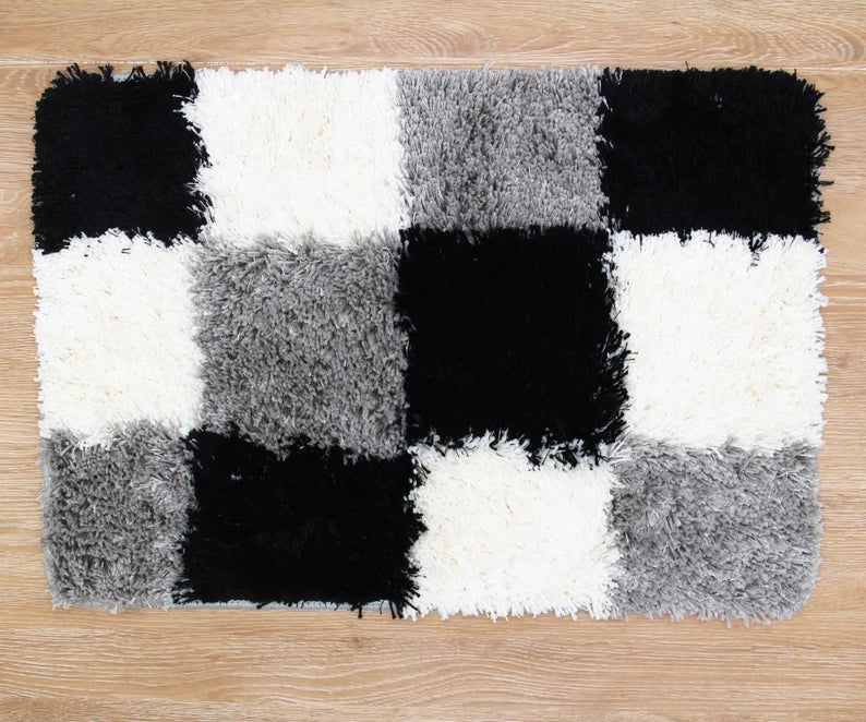 Feblilac Blue/Black/Green/Red/Brown/Purple and White Checkerboard Pattern Ultra Soft Bathroom Rug