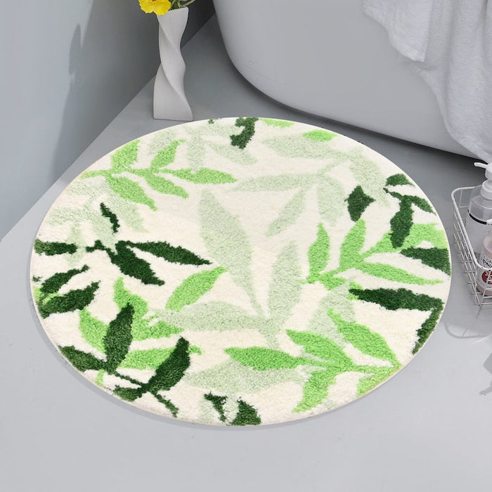 Feblilac Round Green Leaves Tufted Bath Mat Mom‘s Day Gift