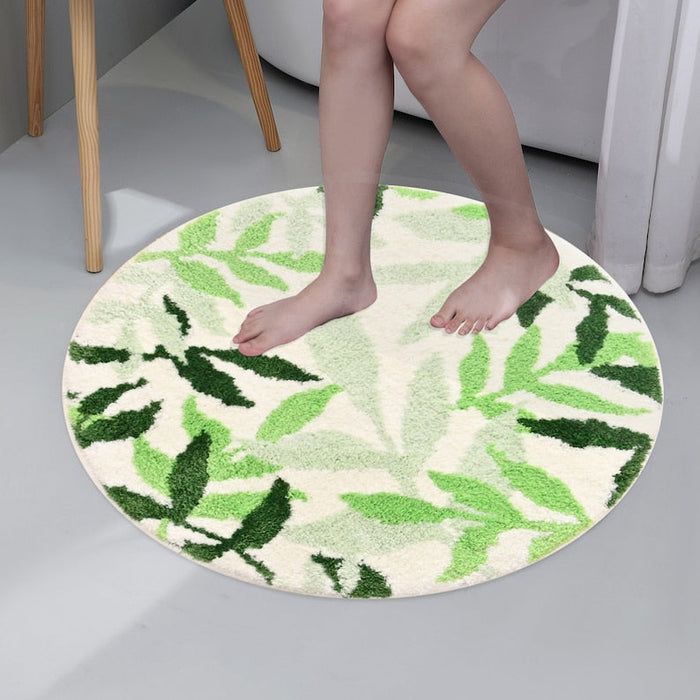 Feblilac Round Green Leaves Tufted Bath Mat Mom‘s Day Gift