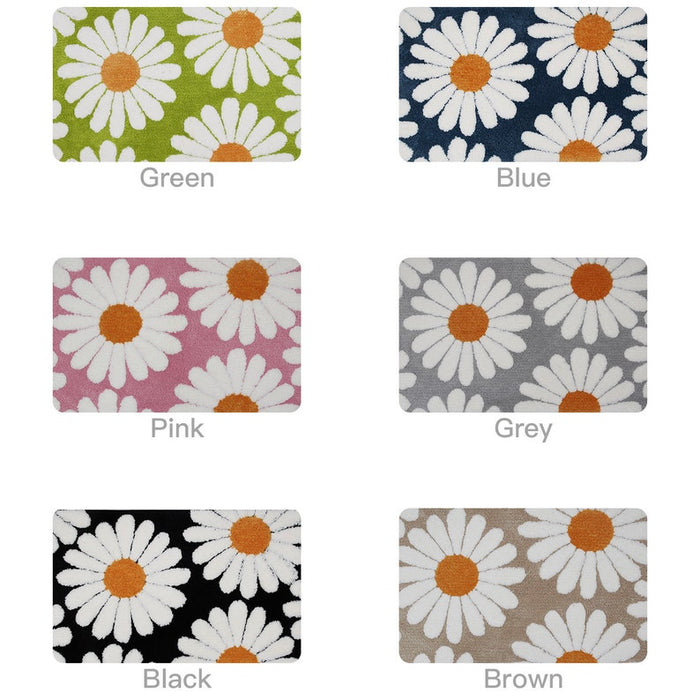 Feblilac Cute White Blue Daisy Flower Bath Mat, Multiple Colors Available