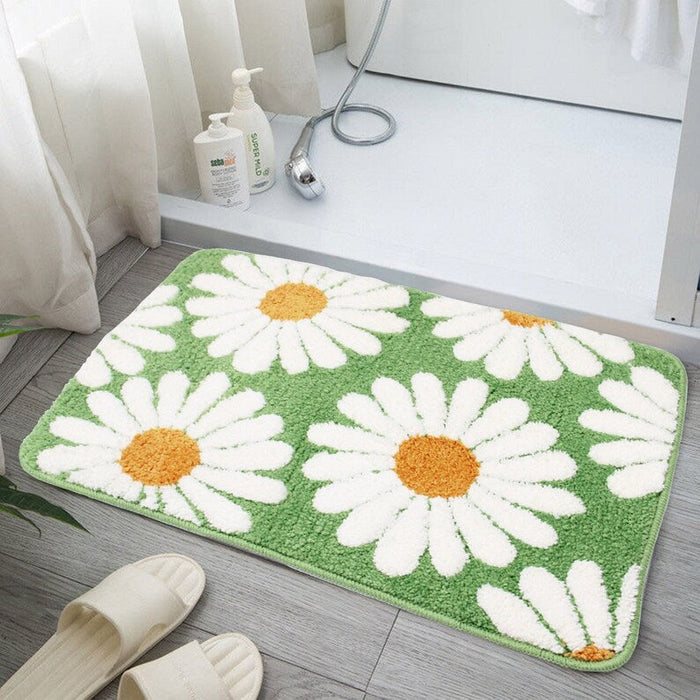 Feblilac Cute Green Daisy Bath Mat