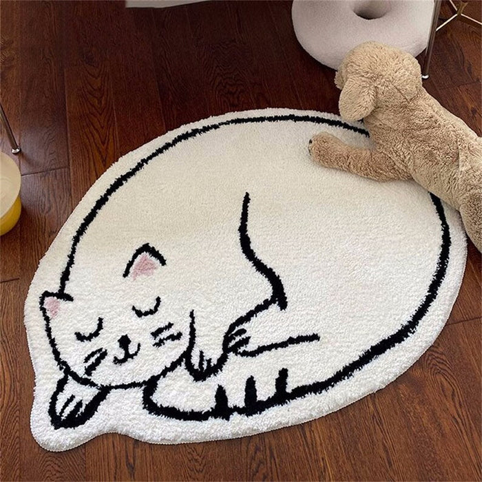 Feblilac Cartoon Cat Tufted Bath Mat