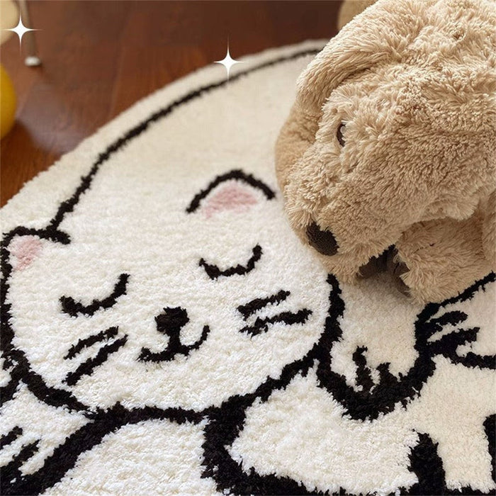 Feblilac Cartoon Cat Tufted Bath Mat