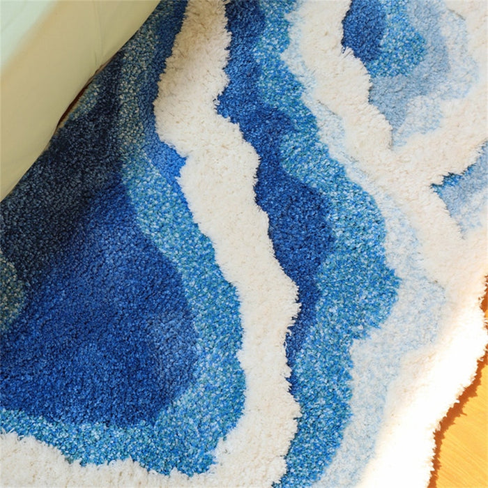 Feblilac Blue Ocean Wave Bedroom Rug Long Runner