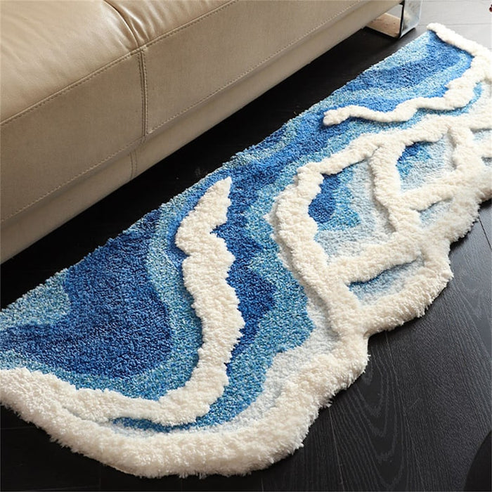 Feblilac Blue Ocean Wave Bedroom Rug Long Runner