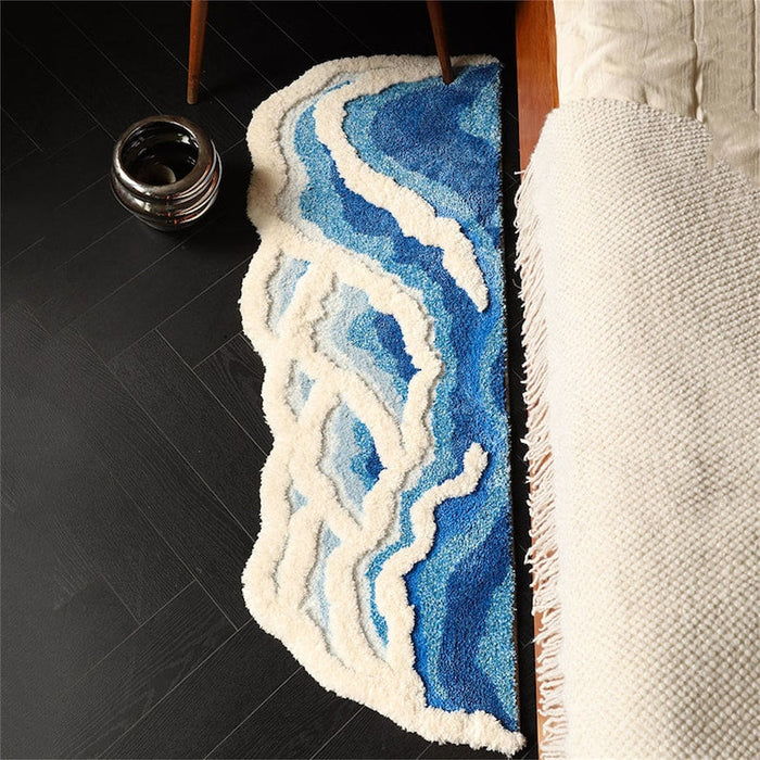 Feblilac Blue Ocean Wave Bedroom Rug Long Runner