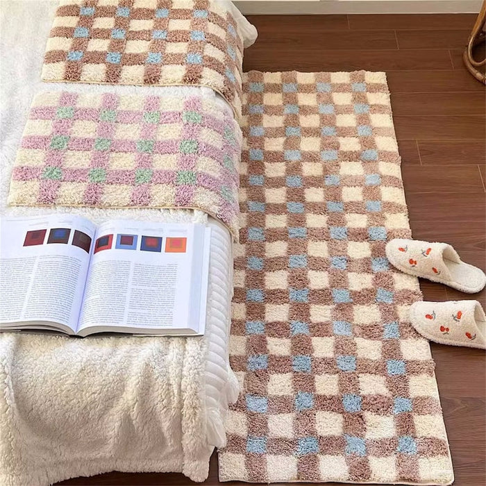 Feblilac Retro Plaid Bedroom Rug Long Runner