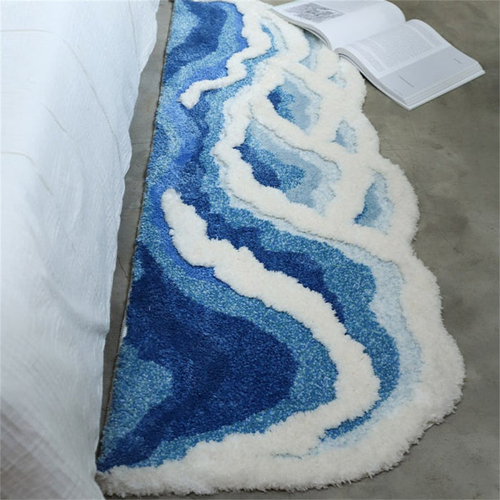 Feblilac Blue Ocean Wave Bedroom Rug Long Runner