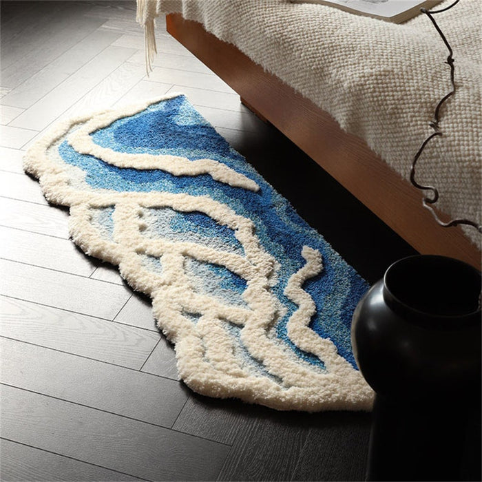 Feblilac Blue Ocean Wave Bedroom Rug Long Runner