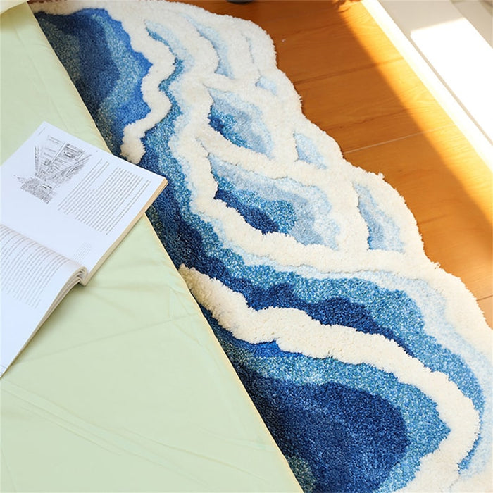 Feblilac Blue Ocean Wave Bedroom Rug Long Runner