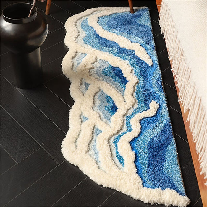 Feblilac Blue Ocean Wave Bedroom Rug Long Runner